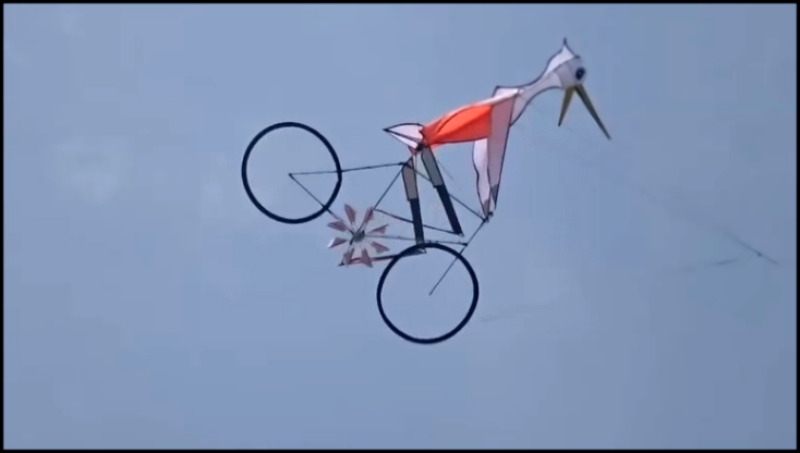 Воздушный змей в виде цапли на велосипеде 