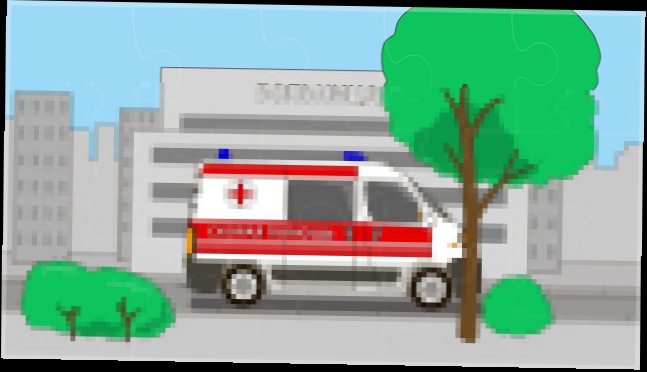 Интересный мультфильм для детей - Пазл Пожарная, полицейская машины, скорая помощь 