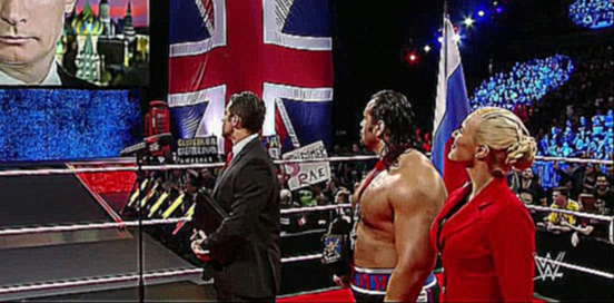 Rusev and Lana celebrate their championship victory, backstage with Steph Mcmahon RAW [10/11/2014] 