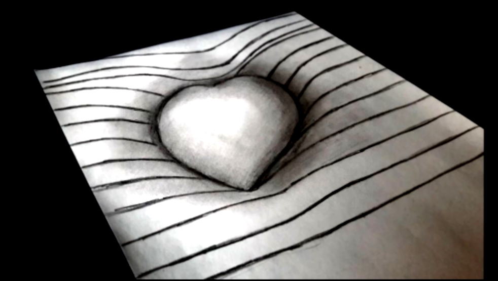 Как нарисовать объемное сердце 3D карандашом 