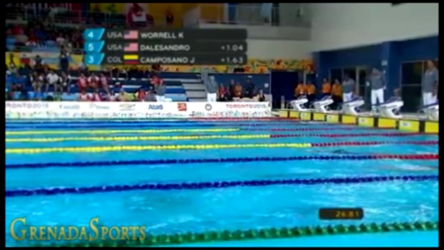 Kelsi Worrell of USA wins Women's 100m Butterfly Heat 1 in a new PanAm Record of 57.24 seconds 