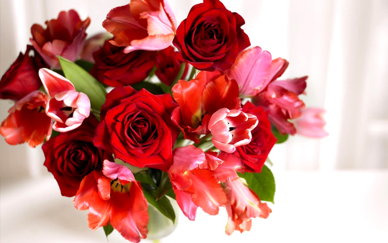 букет, тюльпаны, ваза, розы, аромат 